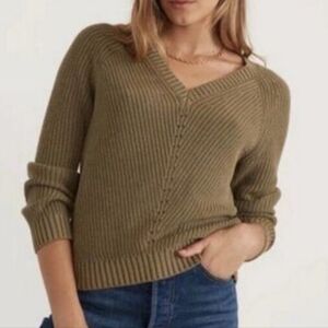 Marine Layer Olive Green V-Neck Ribbed Sweater